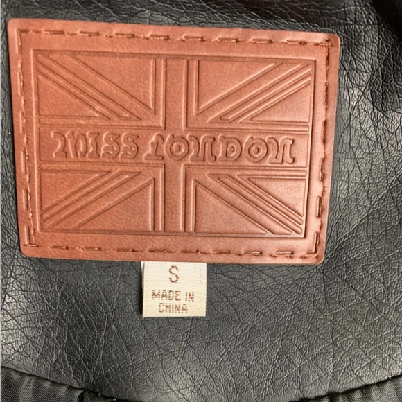 Womens Vegan Faux Leather Jacket Small Miss London Zip Up Hoodie Black/Gray - Picture 4 of 12